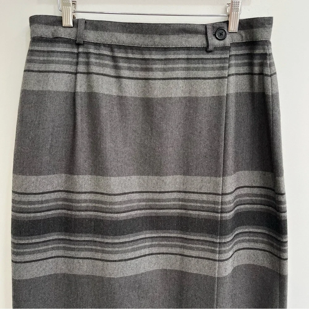Vintage Lauren Ralph Lauren Wool Gray Wrap Skirt Maxi Blanket Skirt Size 14 - Picture 3 of 12
